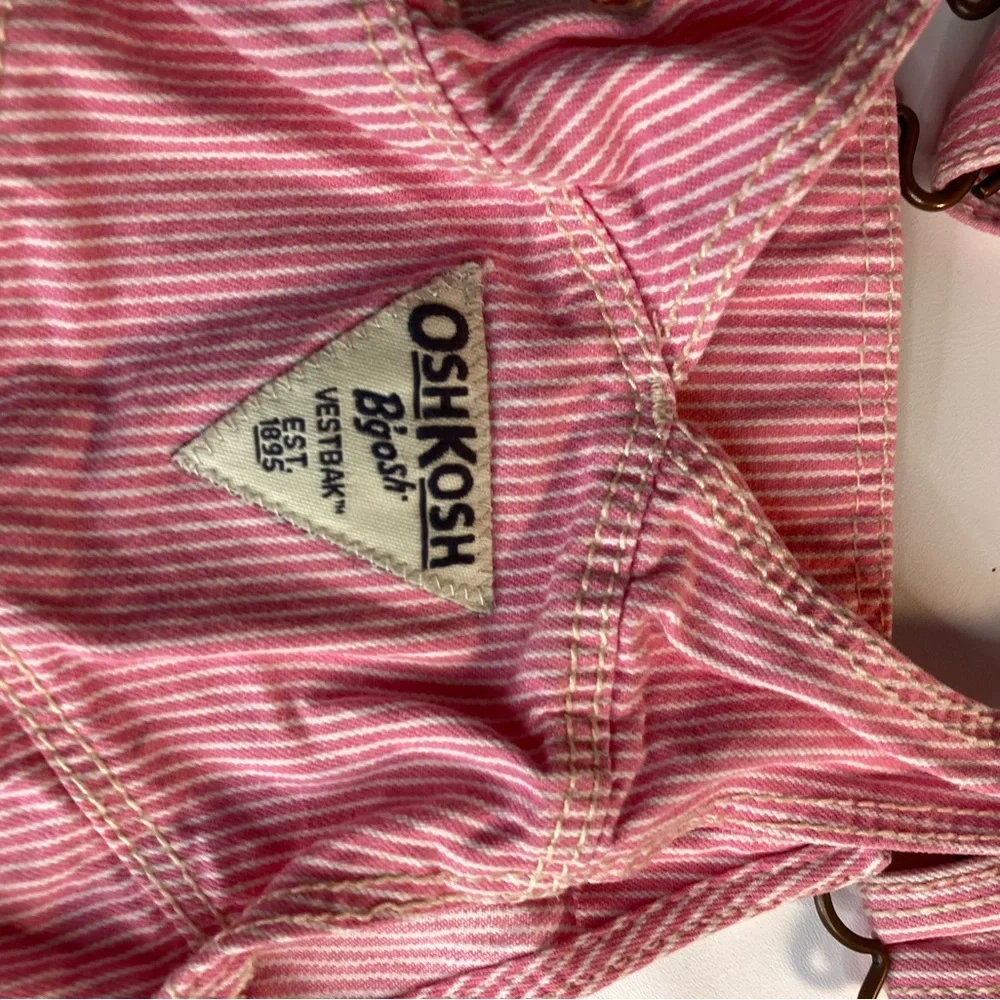 18M OshKosh B'Gosh Overalls Pink White Stripes Ribbon